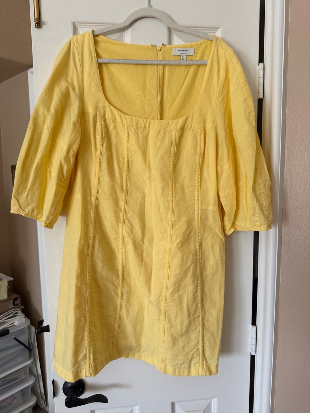 Banana Republic Yellow Scoop-Neck Linen Mini Dress